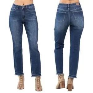 Judy Blue High Waist Jeans Release Hem Slim Straight Leg Medium Wash Size 14W